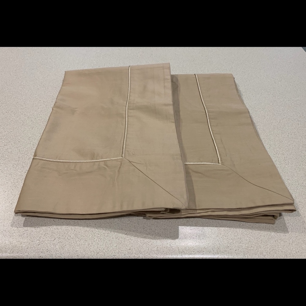 2 Pillow Shams (Tan w/Satin Pipping)